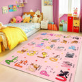Kids Rugs for Playroom, 3x4 Feet Educational Rug for Learn The ABC Alphabet, Soft Machine Washable Non-Slip Cute Cartoon Animals Carpet for Classroom Toddler Nursery Kids Room Decor, Pink