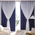 Kinryb Kids Star Cutout Curtains for Bedroom/Living Room/Classroom,2 Free Tiebacks Sheer Overlay 2 Panel Set, Double Layer Curtains for Kids Room(Each Piece W70xL72 Inches 2 Pcs Navy Blue)