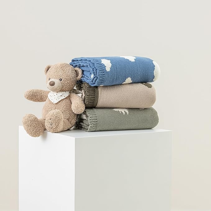 Berkshire Baby Blanket,Ultra-Plush Reversible Chenille Knit Toddler Blanket,Cute Pattern Nursery Crib Blanket,Ideal Baby Gift(30x40 Inches,Dino WalkKalamata)