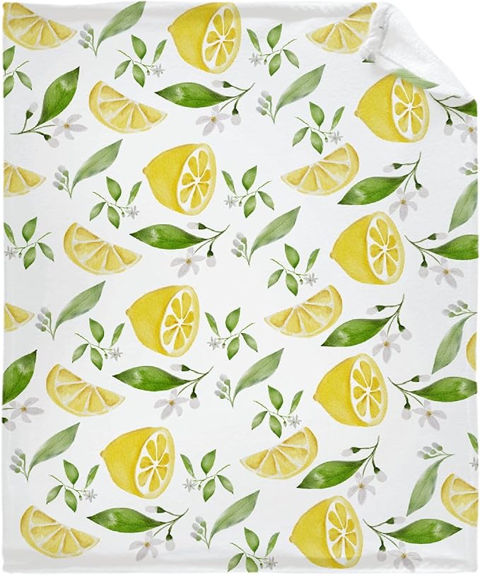 Thuswarm Watercolor Lemon Fruit Print Flannel Throw Blanket Warm Cozy Soft Funny Print Blankets for Bed Couch Sofa Room Decoration Gifts 120”×90” Extra Large for Family