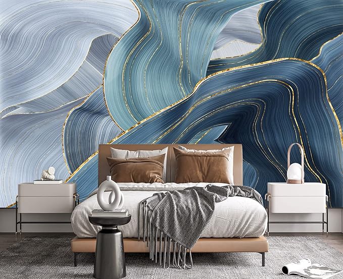 Gilding Marble Blue Wall Mural Wallpaper for Bedroom 103" x 69"