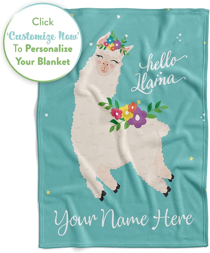 Personalized Llama Throw Blanket with Custom Name for Kids, Women, or Adults, Cute, Comfortable, and Plush with Soft Colors for Bedding, Home Decor, or Travel (Fleece 50x60)