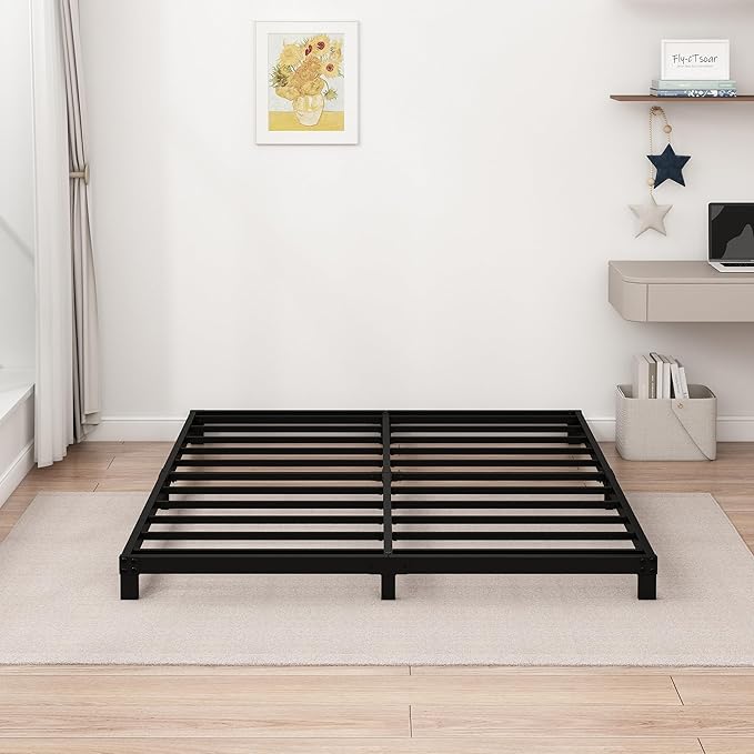 5 Inch Low Queen Bed Frame Heavy Duty Metal Platform, No Box Spring Needed, Easy Assembly Mattress Foundation, No Noise, Black