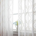 VISIONTEX Sheer Curtains 63 Inches Long 2 Panels Set, Beige and Ivory Moroccan Embroidery Texture Geometric Rod Pocket White Voile Tulle Semi Window Treatment Pair for Bedroom, W54 x L63