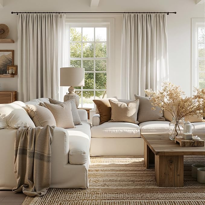 jinchan Oat Linen Blend Curtains for Living Room 108 Inch Length Extra Long 2 Panels Curtains for Sliding Glass Doors, 50 Inch Wide Drapes with Rod Pocket Back Tab(50W x 108L, Oat)