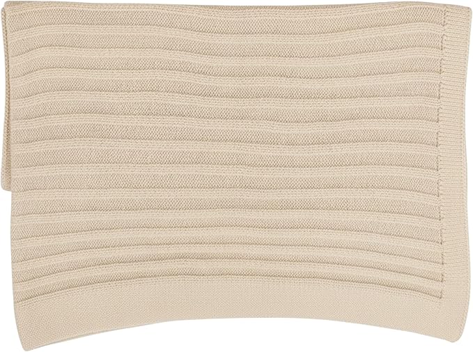 Baby Knit Blanket, 100% Cotton Ribble Patterns, Soft, Cozy, Lightweight Swaddle for Newborn & Infant Swaddling Beige Neutral, Perfect Baby Shower Ideas Beige 28x36