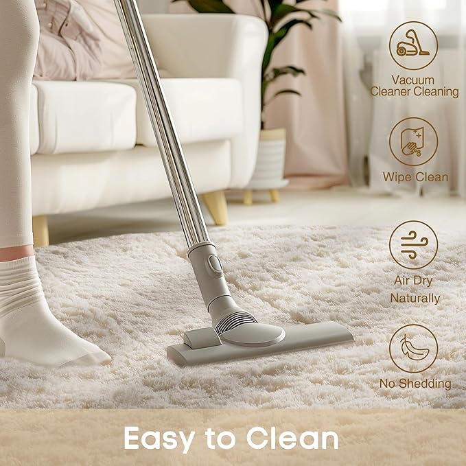 Ophanie Round Rug 4Ft Ivory Circle Area Rug, Aesthetic Christmas Room Decor, Fluffy Fuzzy Bedroom Carpet, Plush Soft Shaggy Cream Rugs for Kids Home, Nursery, Living Room