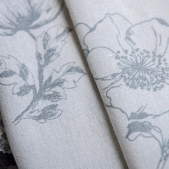 Boho Curtains 84 Inch Length 2 Panels Farmhouse Living Room Semi Sheer Drapes Vintage Floral Tassel Window Curtain Panel Bedroom Grey and Off White Cotton Linen Blend Rod Pocket Window Treatment