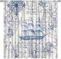 Nautical Sailboat Map Curtain,Ship Compass Lighthouse Anchor Decorative Curtain Polyester Fabric Waterproof Bedroom Curtain Set 2 Panels,63x63 Inches