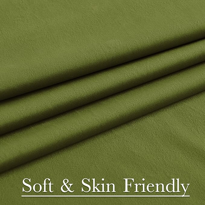 StangH Olive Green Velvet Curtains 94 inches Long Back Tab Soft Thermal Insulated Room Darkening Window Drapes for Bedroom Living Room Christmas Decor, W52 x L94, 2 Panels