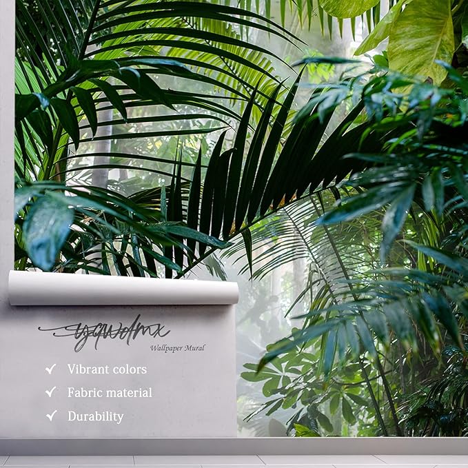 -Rainforest Leaves Fabric Wallpaper Green Trees Mural Bedroom 140" x 91" (Not Peel and Stick)