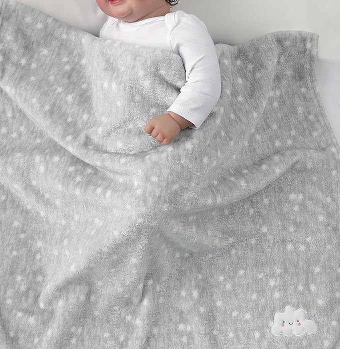 CREVENT 2Pcs 30''X40'' Cute Cozy Fluffy Warm Baby Blankets for Infants Toddlers' Bedding Crib Cot Stroller - Grey Cloud + Pink Sherpa