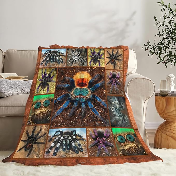 Tijuboni Tarantula Spider Throw Blanket Spider Gifts for Boys Men Girls Women Kids Adults Soft Flannel Fleece Blanket for Couch Sofa Bed Home Decor 40"x50"