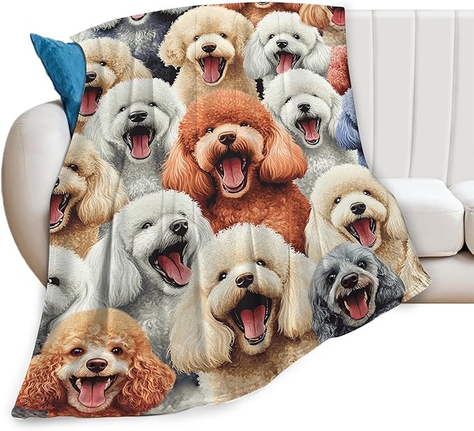 Cute Poodle Blanket Funny Dog Poodles Throw Blankets Gifts for Girls Boys Cozy Warm Soft Fuzzy Flannel Throws Plush Stuffed Animal Colorful Pet Fleece Gifts for Kids Men Women for Sofa Bed 50"x60"