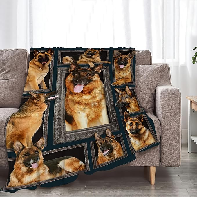 German Shepherd Dog Blanket - Cute Gifts & Decor, Soft Warm Fleece Throw for Girls, Women, Kids & Adults, 80"x60"