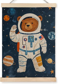 URLLUAE Astronaut Bear Space Wall Art Posters for Kids Room, Cute Outer Space Planet Poster Hanger Frame for Boys Bedroom Classroom Nursery Playroom Wall Decor, 12x16 Inch