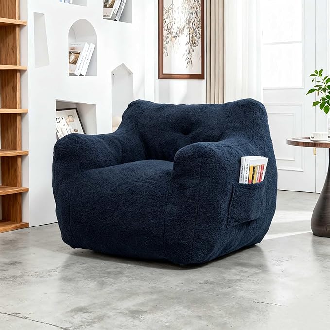Memory Bean Bag Chair: Armrest Lounger Sofa with Removable Cover for Adults & Kids, Multi-Room Use for Living Room Bedroom Office, Non-Slip Base Design