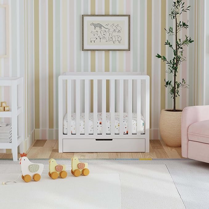 Carter's by DaVinci Colby 4-in-1 Convertible Mini Crib with Trundle Drawer in White, Greenguard Gold Certified, Undercrib Storage