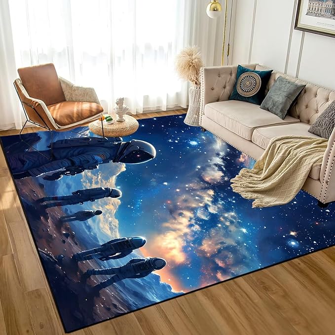 Galaxy Rug for Kids Room Rugs Alien Carpet Astronauts Space Planet Printed Throw Rugs for Boys Children Bedroom Living Room,39 in x 79 in