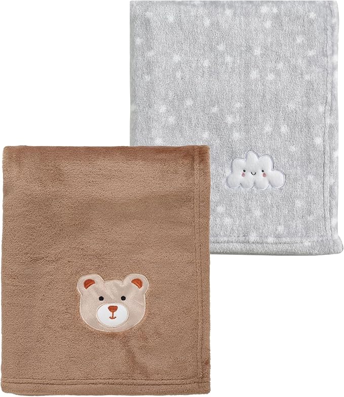 CREVENT 2Pcs 30''X40'' Cute Cozy Fluffy Warm Baby Blankets for Infants Toddlers' Bedding Crib Cot Stroller - Grey Cloud + Brown Bear
