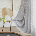 Deeprove Gray Boho Plaid Curtains 63 inch for Home Office Kitchen Nursery, Semi Blackout Casual Farmhouse Tassels Window Treatment Bohemian Embroidery Drape Rod Pocket 1 Panel 52 W x 63 L, Grey