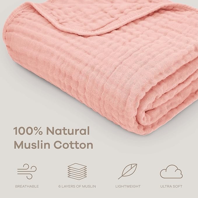 Comfy Cubs Muslin Baby Blanket - Soft, Lightweight, 6-Layer Cotton Swaddle Blankets for Newborns, Infants & Toddlers - 40" x 40" Large, Breathable & Versatile for Sleeping & Tummy Time - Lace Pink