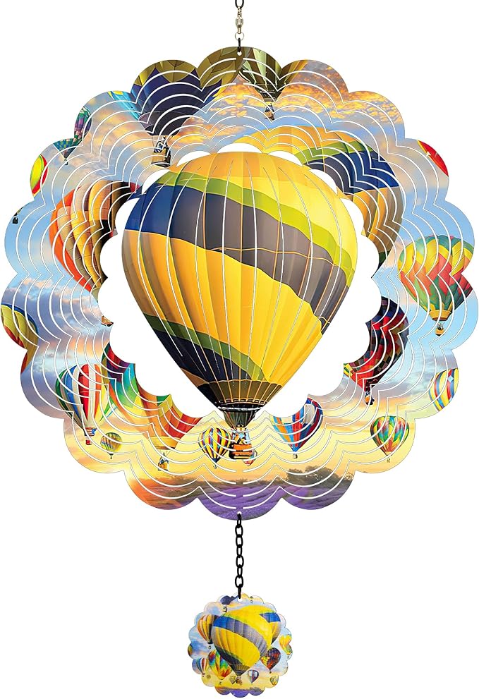 J-Fly Hanging Decor Outdoor,Outdoor Garden Decor，Wind Spinners Outdoor Colorful Hot Air Balloon Hanging Decor,Ornaments Kinetic Yard Art, for Women-Yellowish Gray Hot Air Balloon