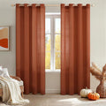 MIULEE Burnt Orange 2 Panels 84 Inch Long Farmhouse Linen Sheer Window Curtains Elegant Terracotta Rust Fall Autumn Drapes Grommet Top Linen Textured Voile for Bedroom Living Room (52 X 108 Inch)