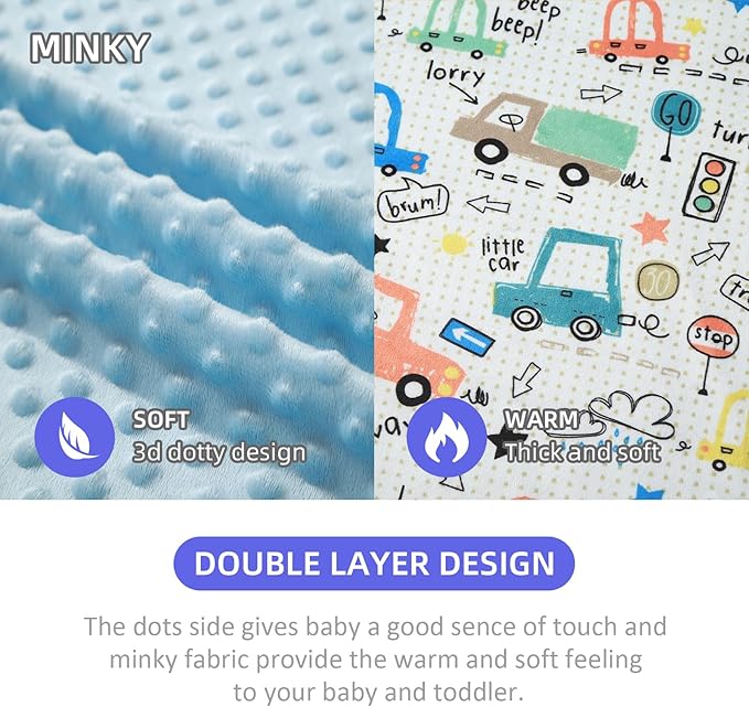 iEvolve Baby Nursery Bed Blankets Ultra Soft Double Layer Mini Blanket Minky Blanket Receiving Blankets Shower Gifts(Car,45 * 60in)