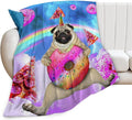 Pug Blanket Funny Pug Gifts for Girls Boys Woman Kids Doughnut Pizza Lover Dog Throw Blankets Soft Blanket Warm Fleece Flannel Plush Blankets for Bed Sofa Couch 50"x60"