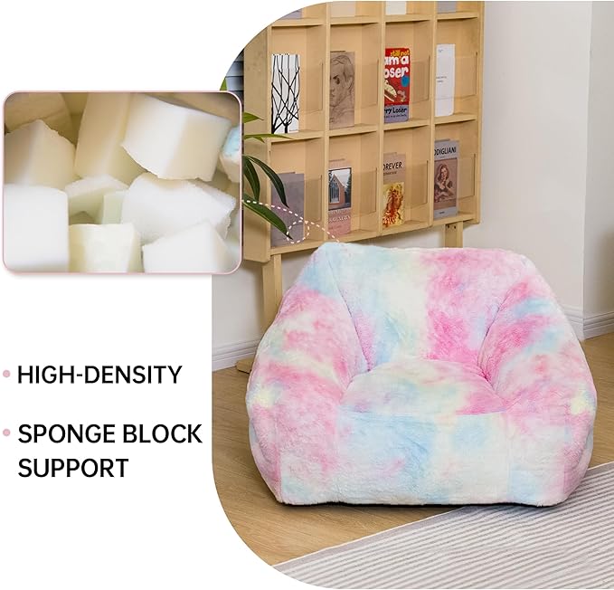 Bean Bag Chairs for Kids, 27" Modern Rainbow Colors Beanbag Sofa with Sponge Filling & Comfy Soft Faux Fur, Kids Teens Bean Bags Chair Sofa for Bedroom, Living Room (Colorful)