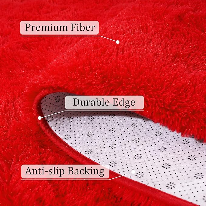 BENRON Fluffy Rugs for Living Room 5x8 Red, Washable Large Area Rugs for Bedroom Dining Table Office Kids Nursery Room, Washable Indoor Floor Carpets