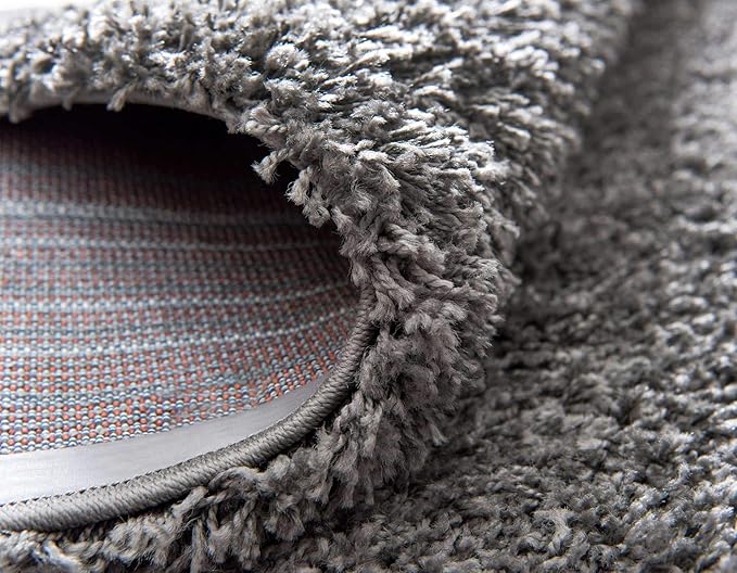 Unique Loom Solid Shag Collection Area Rug (7' 1" Round, Graphite Gray)