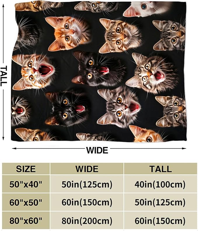 Funny Cats Throw Blanket - Soft, Warm, Cozy Fleece for Couch, Sofa, Bed - 50"x40" for Girls, Boys, Women, Men, Kids, Adults