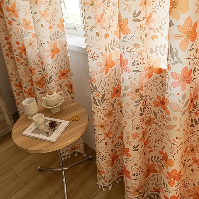 ENJOYBRIDAL Floral 96 Inch Curtains for Bedroom Living Room Drapes 2 Panel Sets Semi Sheer Farmhouse Long Window Curtain Panels Cute Patterned Boho Rod Pocket Cottagecore Window Treatments
