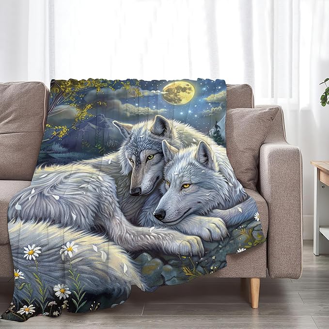 Wolf Blanket Wolves Gifts for Girls Boys Woman Kids Wolf Animal Lover Throw Blankets Soft Blanket Warm Fleece Flannel Plush Blankets for Bed Sofa Couch 40"x50"