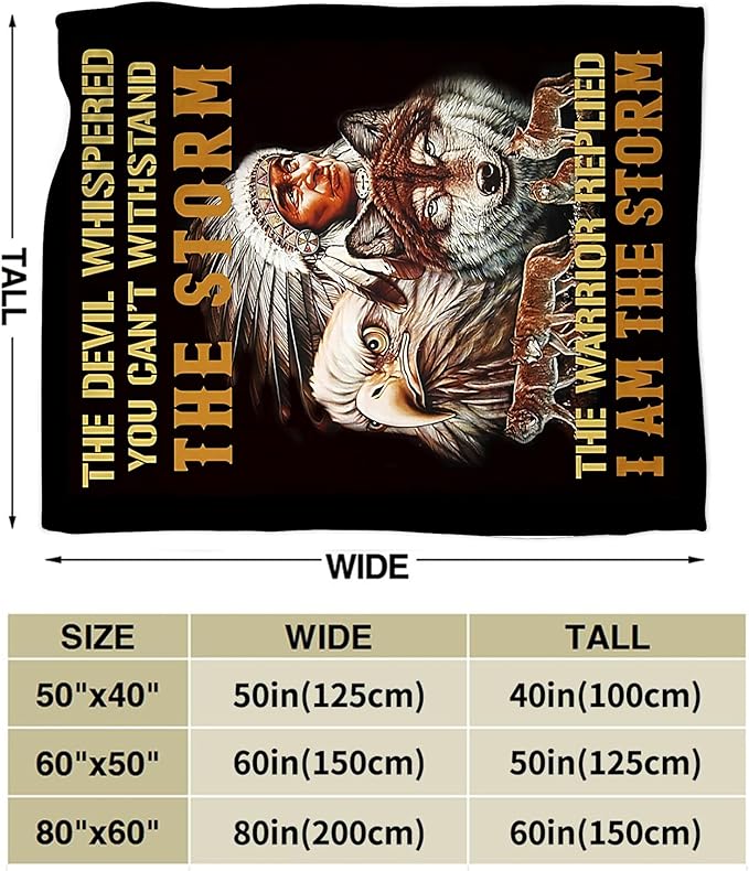 jerkboo Native American Blanket Throws Indian Blanket Wolf Eagle Throw Blanket for Men Women Kids Adults Soft Warm Cozy Fleece Blanket for Couch Sofa Bed 80""x60""
