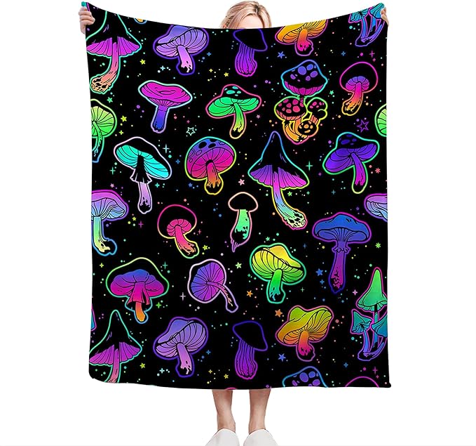 Colorful Mushroom Blanket - Soft, Warm & Cozy Fleece for Girls, Women, Kids & Adults - 60"x50"
