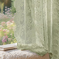 Anmao Vintage Lace Curtains 84 Inches Long 2 Panels Set, Romantic Elegant Light Filtering Semi Sheer Floral Thick Lacy Curtain Drapes for Living Room and Bedroom, Each Panel 55W x 84L, Dry Grass Green
