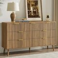 LYNSOM 55" Wide Fluted Dresser for Bedroom with 6 Drawer, Modern Chest of Drawers with Curved Profile Design and Metal Handles, Wood Dresser TV Stand & Storage Organizer for Living Room, Walnut