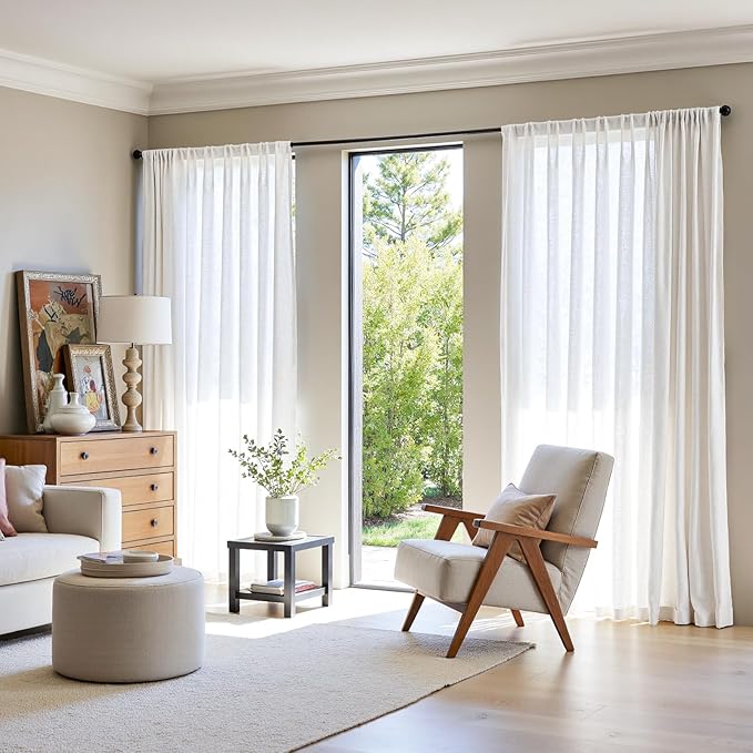 jinchan Linen Blend Curtain 90 inch Length 1 Panel for Sliding Door, Light Filtering 100 inch Extra Wide Living Room Drape with Rod Pocket Back Tab(100W x 90L, Off White)