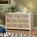 Oak&Sparrow 7 Drawer Dresser for Bedroom, 49'' Rattan Dresser with Ample Storage, Boho Chest of Drawers, Thickened Curved Profile Design, Oak Dressers for Bedroom, Living Room