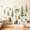 Forest Tree Wall Stickers for Kids Bedroom, Large Pine Tree Wall Art with Deer, Bear, Rabbit, Fox, Squirrel & Hedgehog, Wall Decals Peel and Stick Decal for Nursery Kids Room Décor