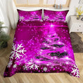 Manfei Purple Xmas Tree Duvet Cover Set Twin Size, White Snowflake Print Comforter Cover with 1 Pillowcase, New Year Theme Bedding Set 2pcs for Kids Boys Girls Bedroom Decor,No Comforter