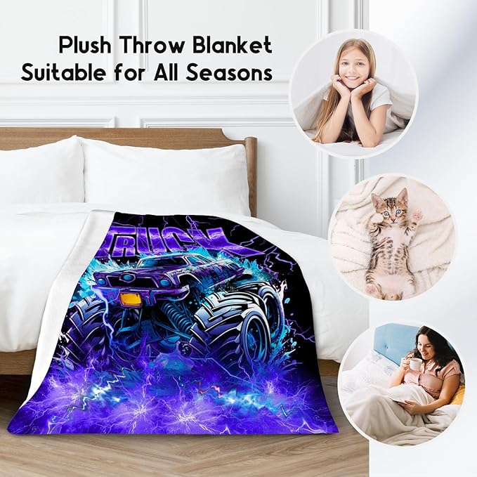 Boys Blanket Truck Blankets Gifts for Kids Toddlers, 50"x60" Lightweight Fluffy Cozy Throw for Couch Bed