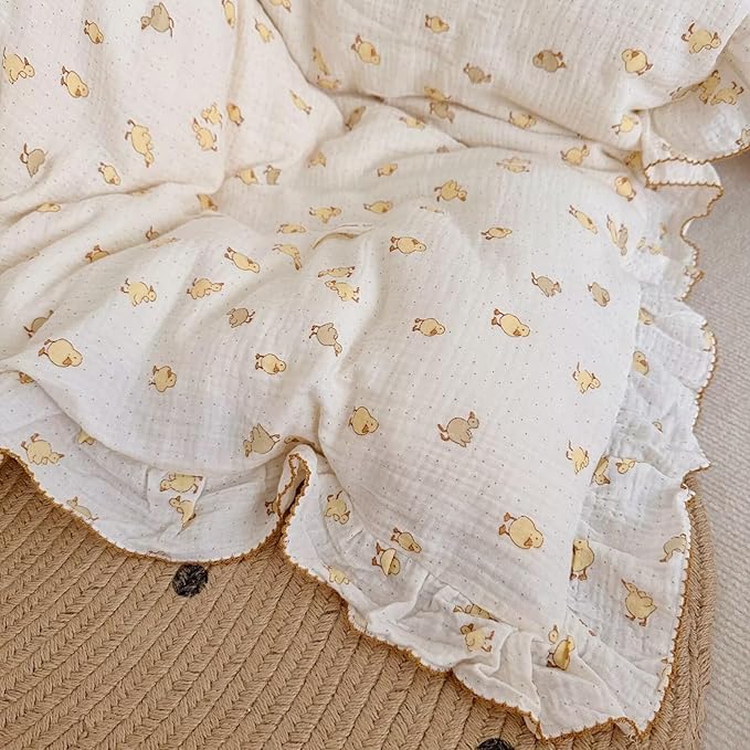 BuLuTu Baby Duckling Print Duvet Cover 47x59 Inch, Soft Muslin Duvet Cover for Boys Girls Crib Bedding Gift for Toddlers, Duck Print (Pillowcase Not Included)