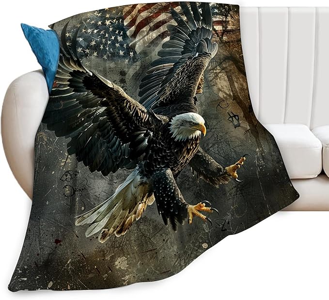 American Eagle Blanket Bald Eagle Throw Blanket Eagle Gifts and Decor Eagle American Flag Blanket for Girls Boys Women Men Kids Adults Soft Warm Cozy Fleece Blanket for Couch Sofa Bed 60"x50"