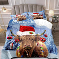 LUVIVIHOME 2PCS Funny Highland Cow Comforter Set Twin Size, Christmas Bedding, Cattle Bull Animal Santa Christmas Balls Winter Holiday Xmas New Year Christmas Bedroom Decor, Cow Gifts, 1 Pillow Sham