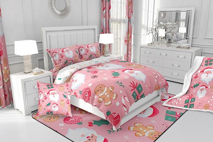 Feelyou Merry Christmas Bedding Set Christmas Duvet Cover for Kids Boys Girls Cookies Candy Comforter Cover Christmas Tree Bedspread Cover Bedroom Collection 3Pcs Full Size,No Comforter