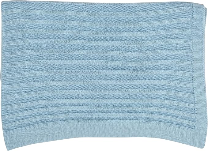 Baby Knit Blanket, 100% Cotton Ribble Patterns, Soft, Cozy, Lightweight Swaddle for Newborn & Infant Swaddling Beige Neutral, Perfect Baby Shower Ideas Baby Blue 28x36